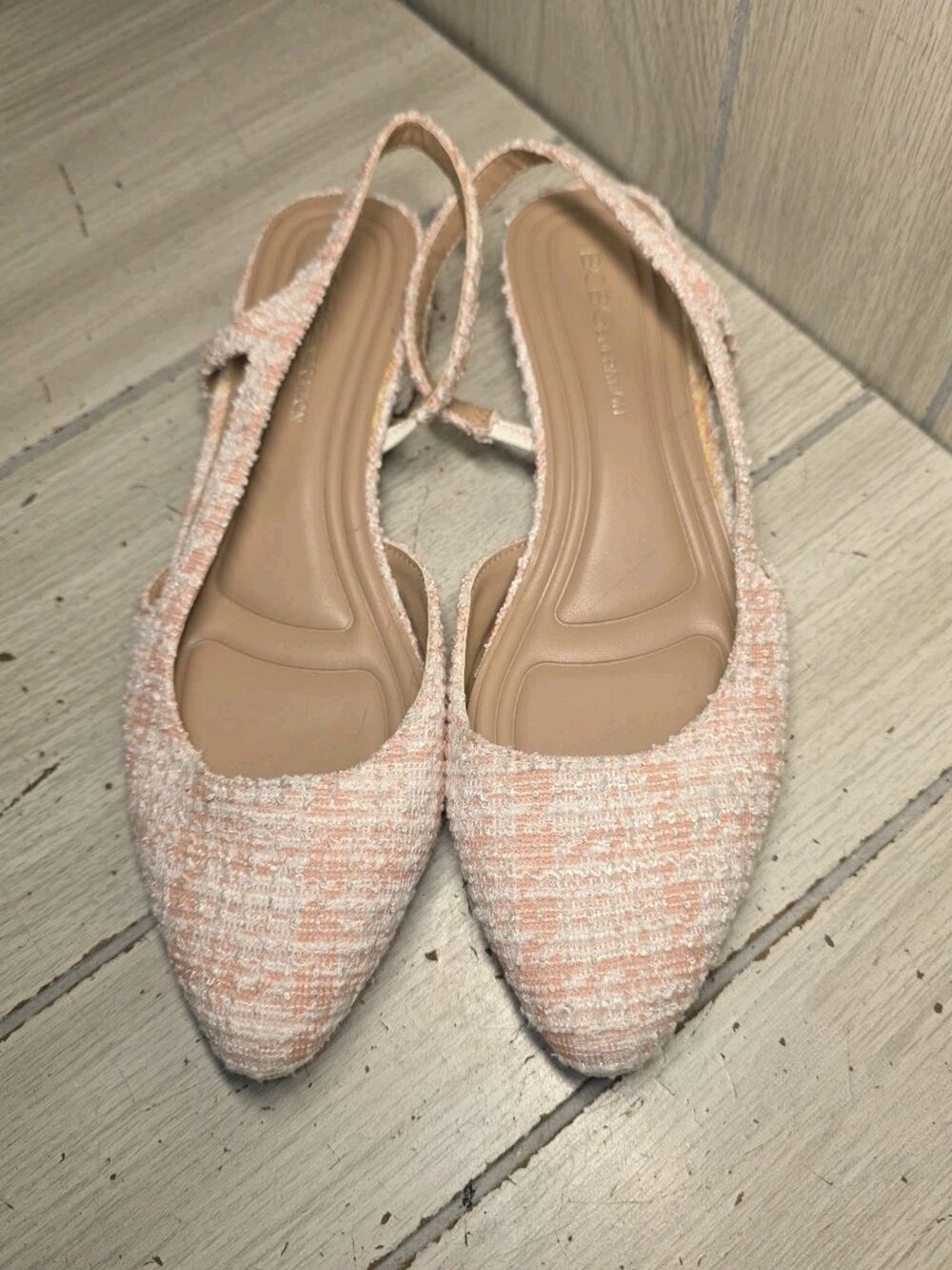 BCBGeneration Slingback Flats Pink White Tweed Preppy Coquette Barbie 7.5